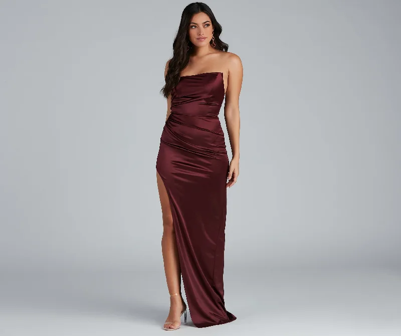 Darcy Satin Corset Asymmetrical Slit Formal Dress