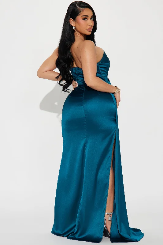 Janelle Satin Gown - Teal