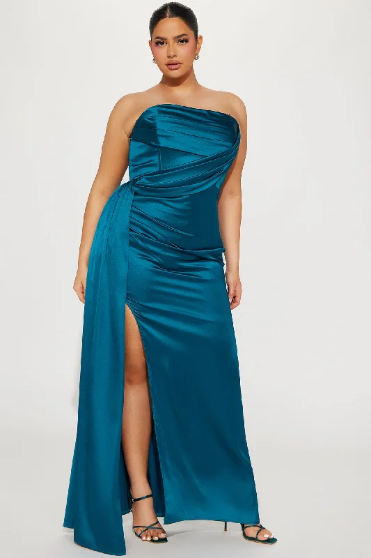 Janelle Satin Gown - Teal