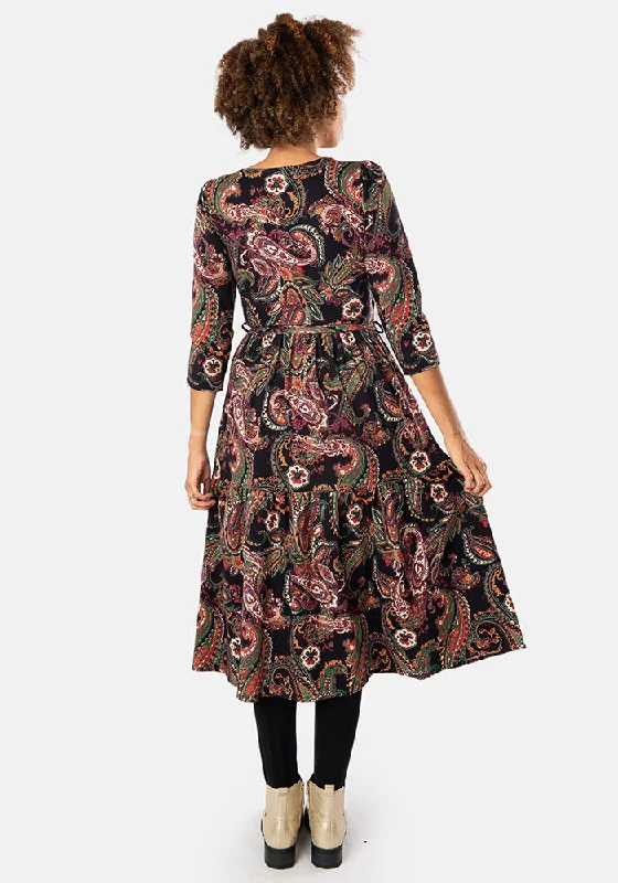 Sena Paisley Print Tiered Hem Cotton Midi Dress