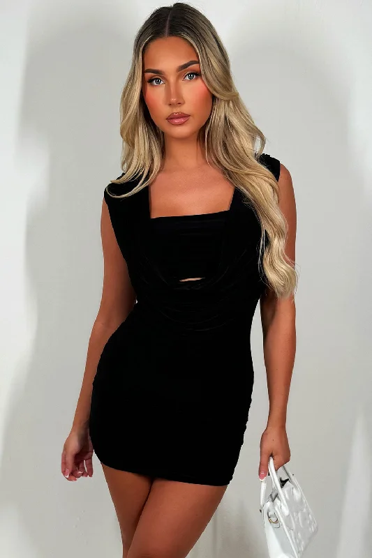 Sleeveless Cowlneck Mini Dress Black