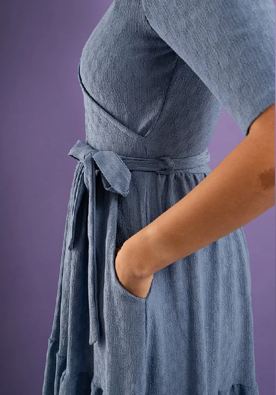 Tate Denim Blue Tiered Hem Midi Dress