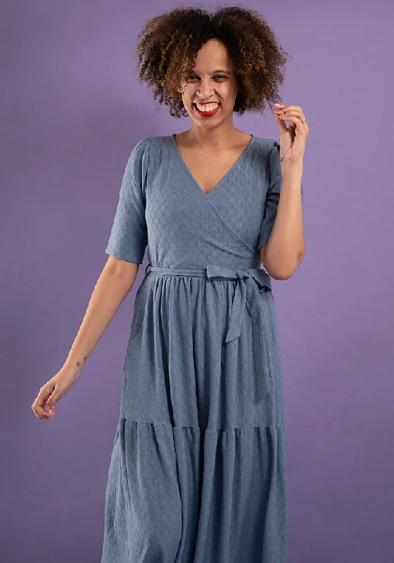 Tate Denim Blue Tiered Hem Midi Dress