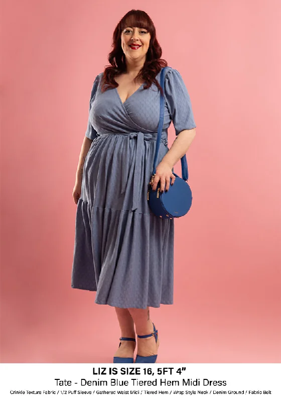 Tate Denim Blue Tiered Hem Midi Dress