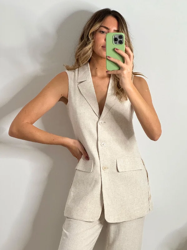 Claire Sleeveless Blazer / Neutral Linen