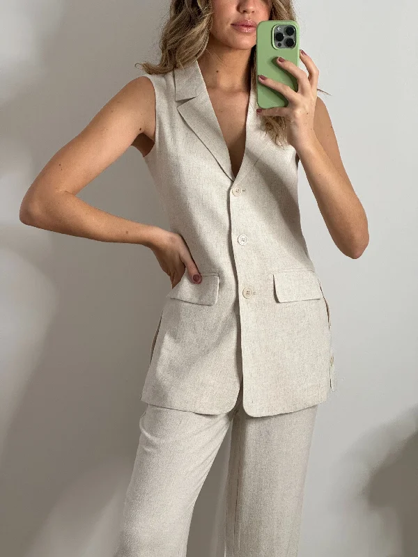 Claire Sleeveless Blazer / Neutral Linen