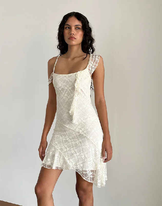 Jati Mini Dress in Off White Canina Rose Lace