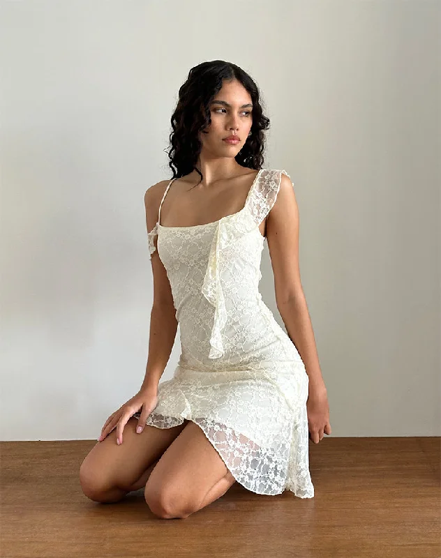 Jati Mini Dress in Off White Canina Rose Lace