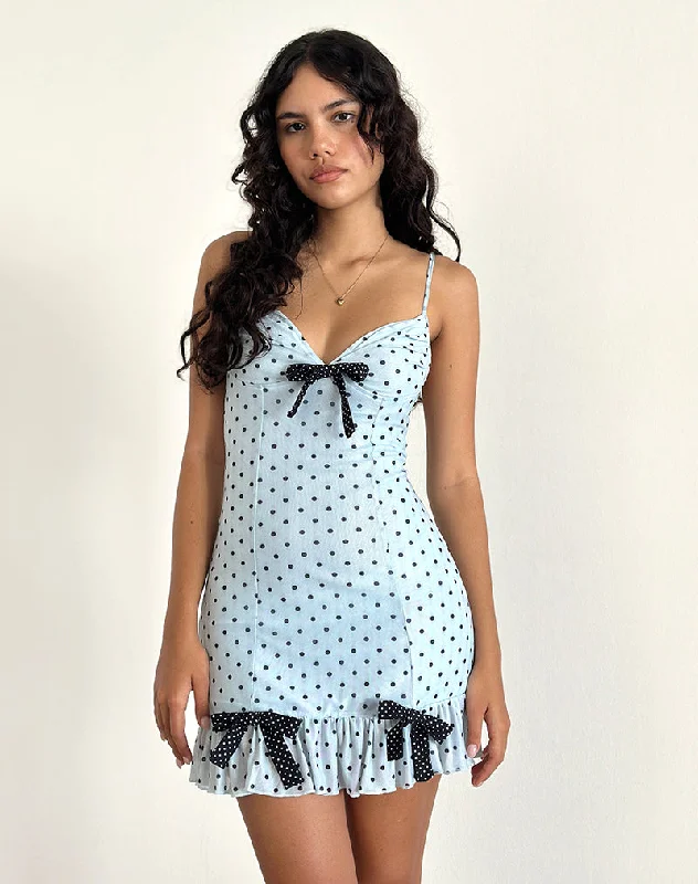 Khalil Mini Dress in Blue Black Basic Polka