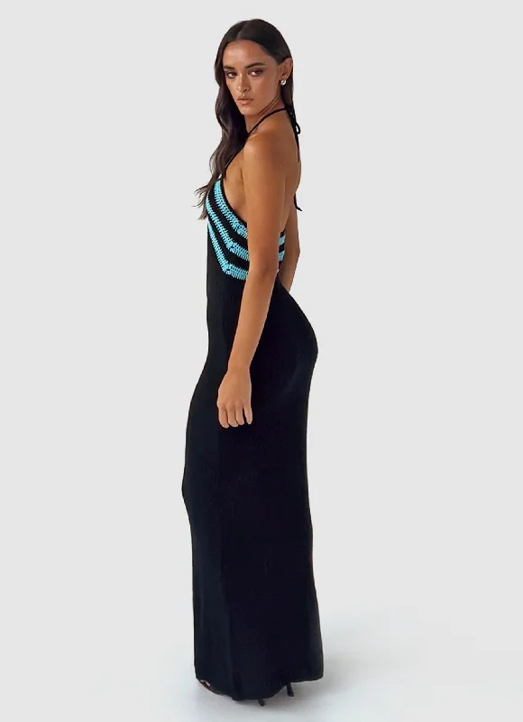 Masterpiece Halterneck Crochet Maxi Dress - Azure Stripe