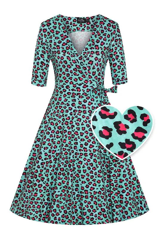 Matilda Leopard Print Wrap Dress In Green