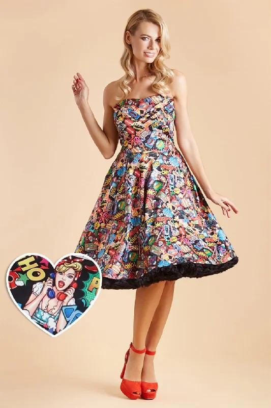 Melissa 1950s Strapless Dress in Comic Pop Art Print