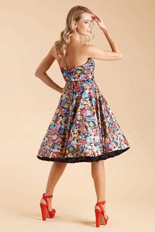 Melissa 1950s Strapless Dress in Comic Pop Art Print