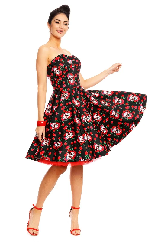 Melissa Rockabilly Dress with Skulls And Roses