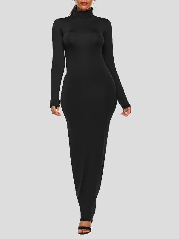 Pure Long Sleeve Stretch Slim High Neck Dress for Women