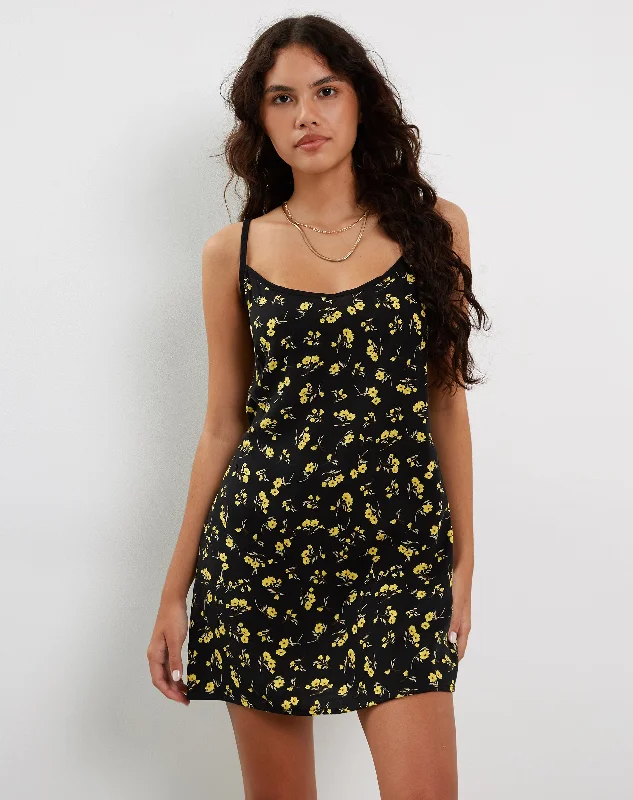 Samiya Mini Dress in Buttercup Black and Yellow