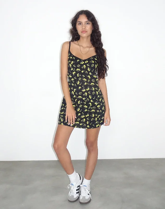 Samiya Mini Dress in Buttercup Black and Yellow