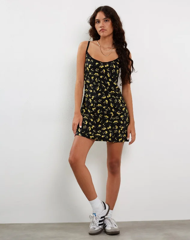 Samiya Mini Dress in Buttercup Black and Yellow