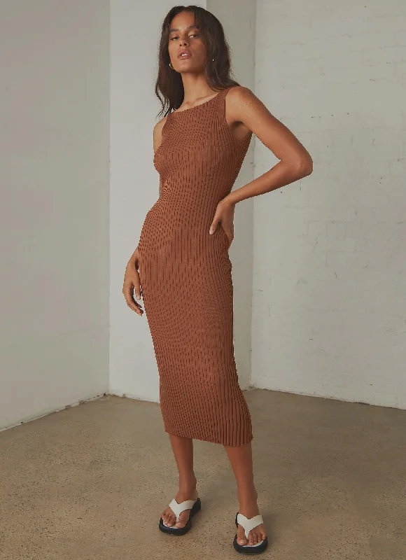 Take Me Away Midi Dress - Brown