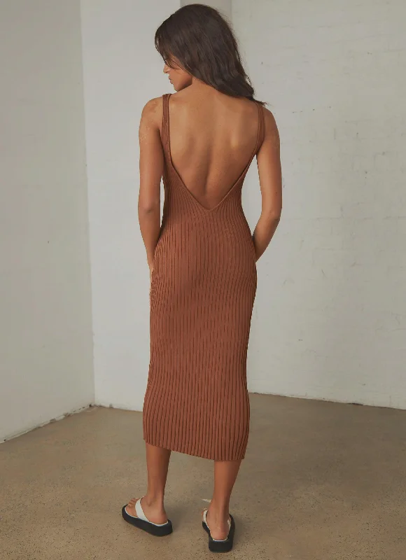 Take Me Away Midi Dress - Brown