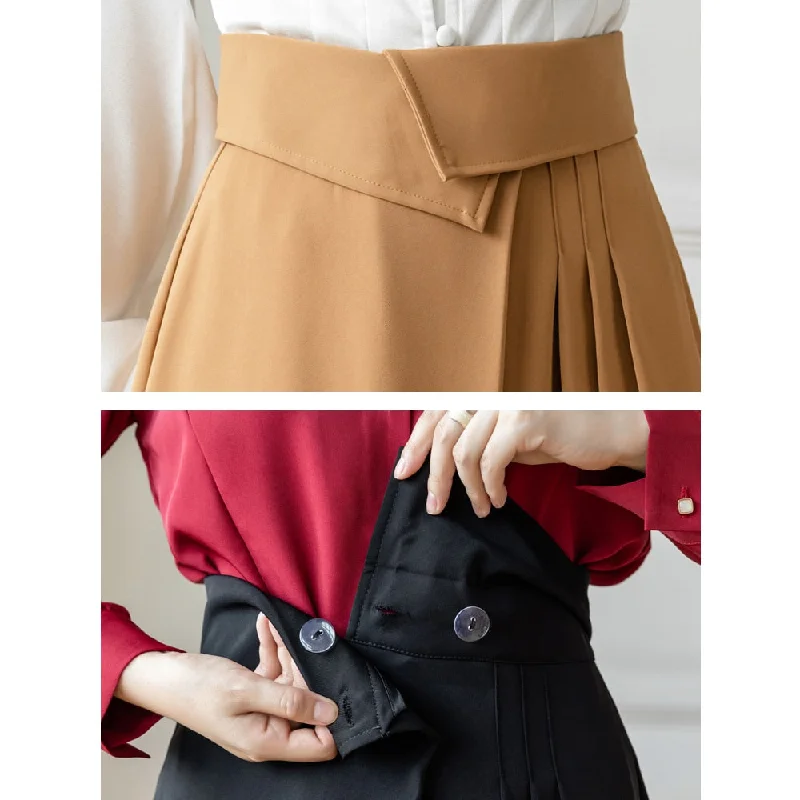 Znbbw Elegant Casual A-Line Skirts Women New 2023 Spring Chic Irregular Design High Waist Loose Pleated Skirts Faldas Mujer