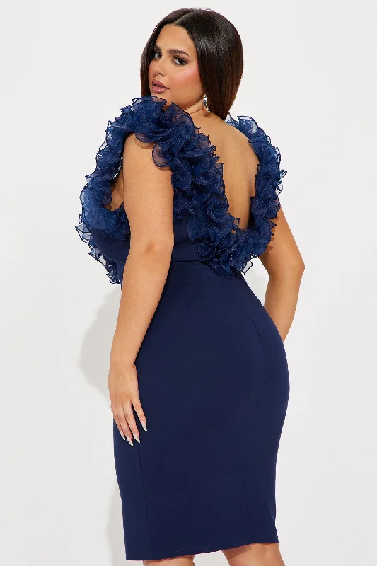 Angelica Ruffle Midi Dress - Navy