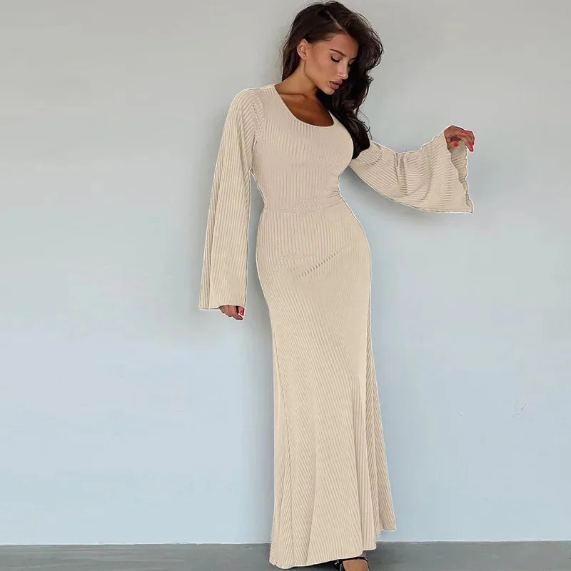 DressBetty - 2024 Elegant Bodycon Flare Sleeve Maxi Dress