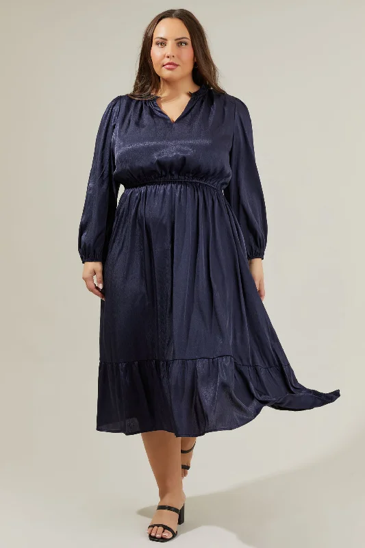 Fabiola Split Neck Midi Dress Curve