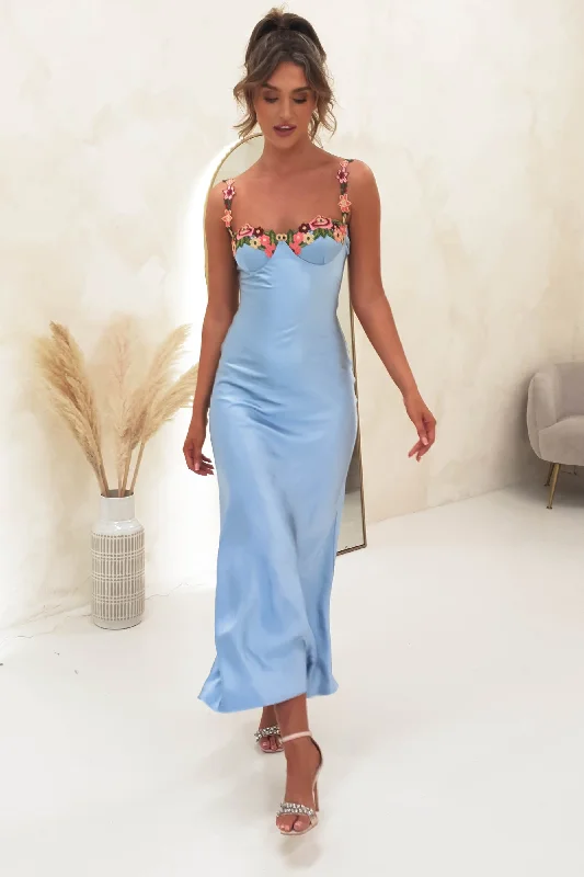 Klabelle Satin Maxi Dress | Blue