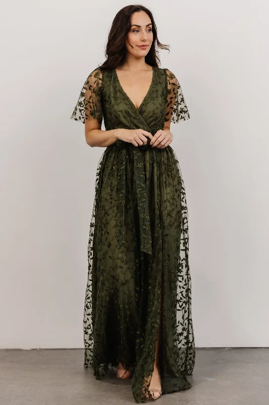 Marseille Embossed Maxi Dress | Olive