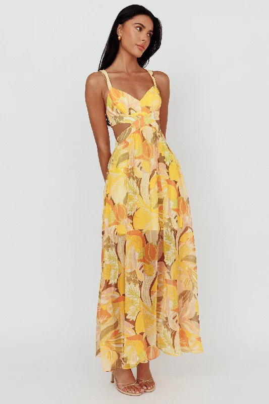 Maura Lace-Up Back Maxi Dress Floral Yellow