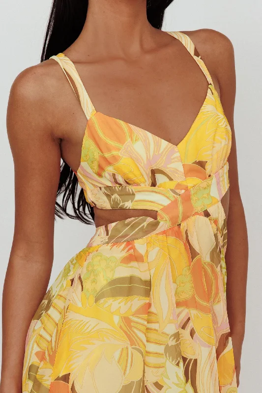 Maura Lace-Up Back Maxi Dress Floral Yellow