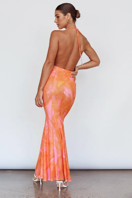 Mayah Halterneck Maxi Dress Printed Orange