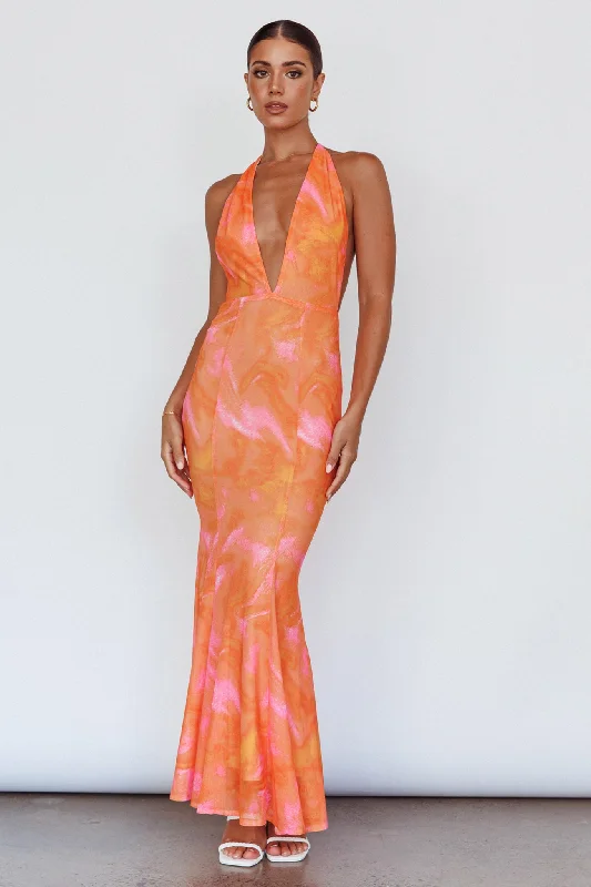 Mayah Halterneck Maxi Dress Printed Orange