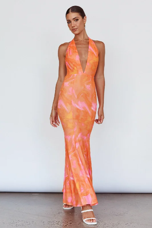 Mayah Halterneck Maxi Dress Printed Orange