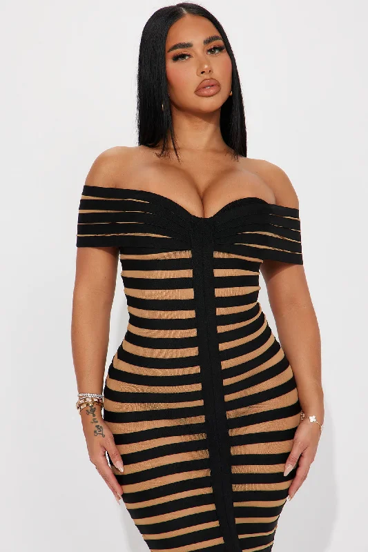 Navaeh Bandage Midi Dress - Black/combo