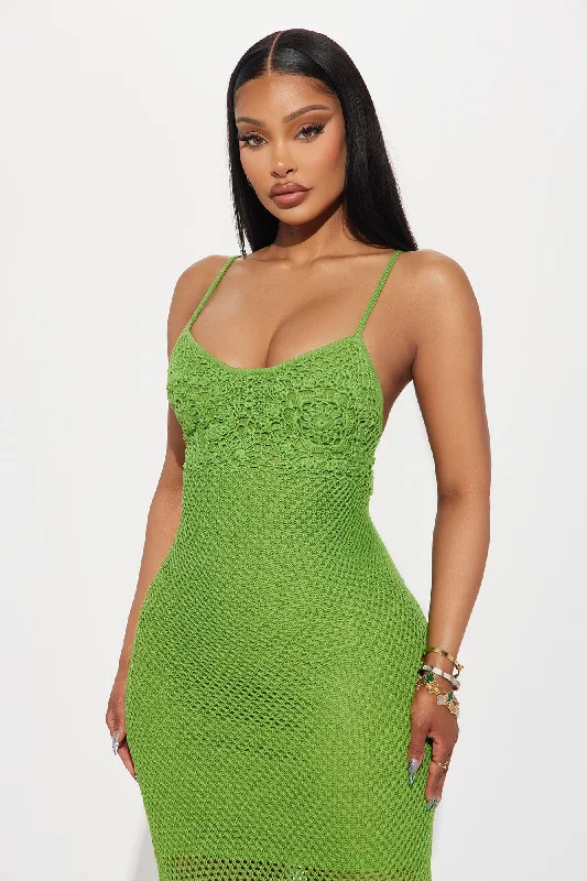 Olivia Crochet Midi Dress - Green