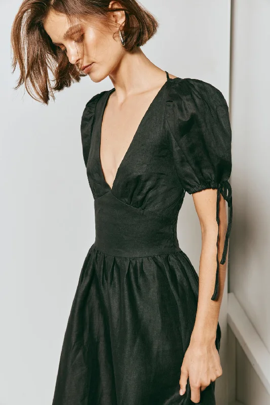 Paradiso Linen Midi Dress Black