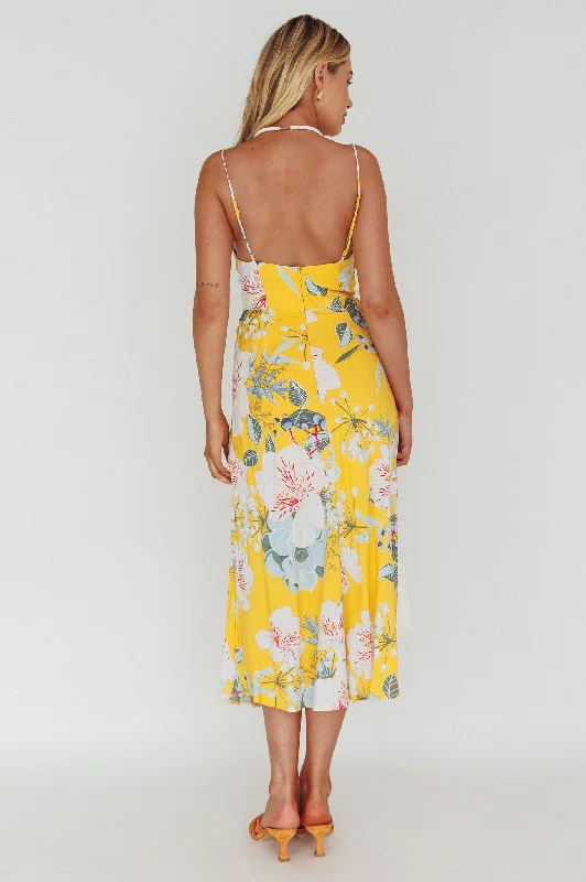 Suki Front Split Midi Dress Lily Mustard