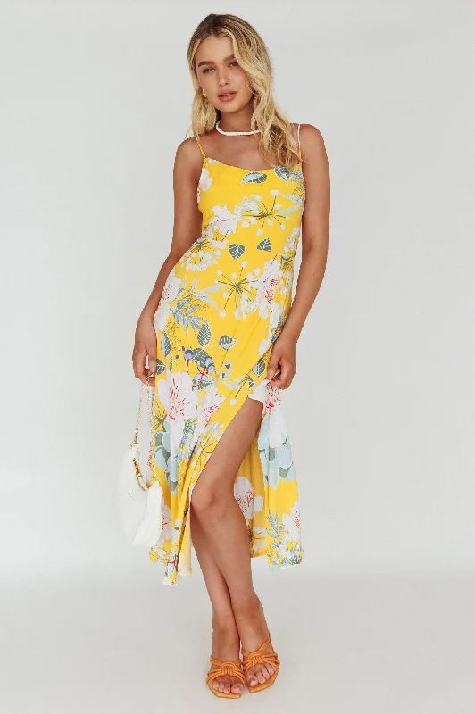 Suki Front Split Midi Dress Lily Mustard