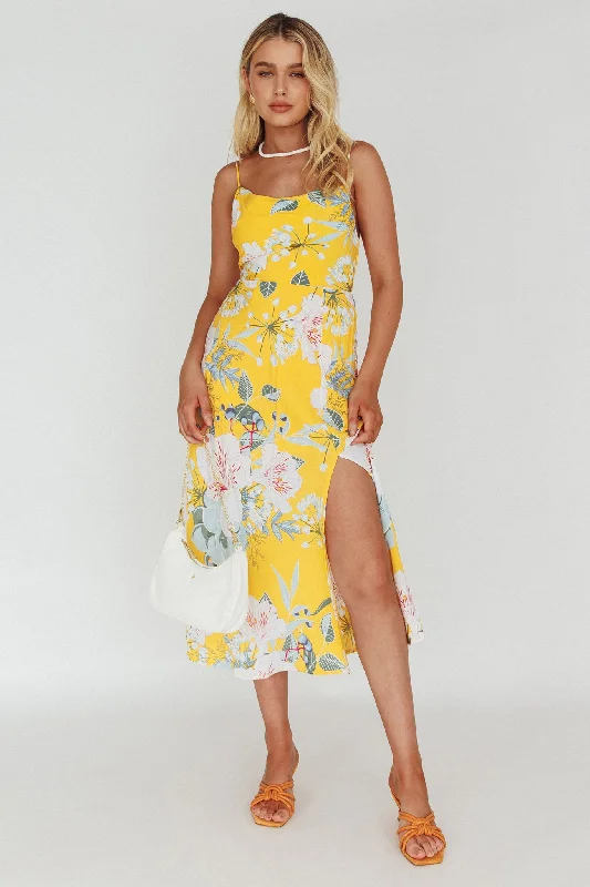 Suki Front Split Midi Dress Lily Mustard