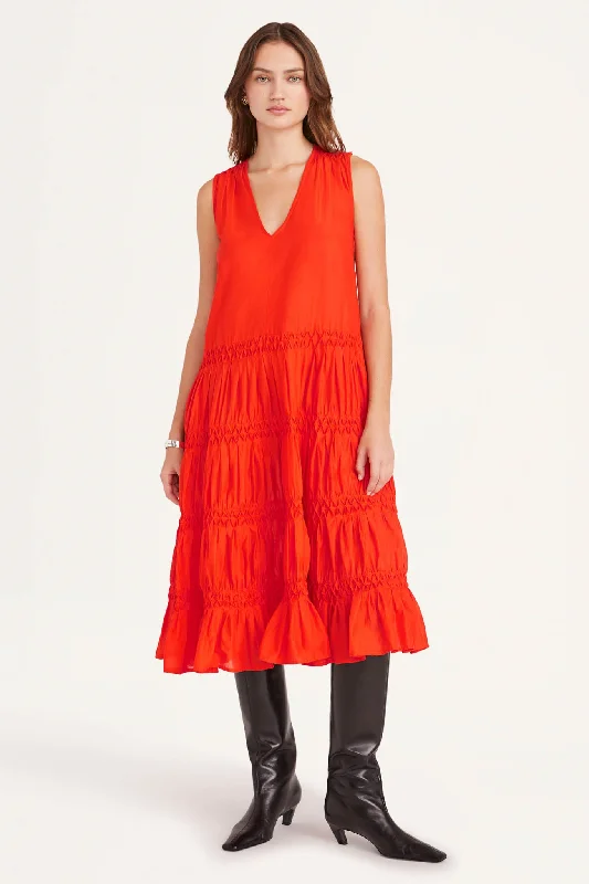 Wallis Smocked Dress in Flame