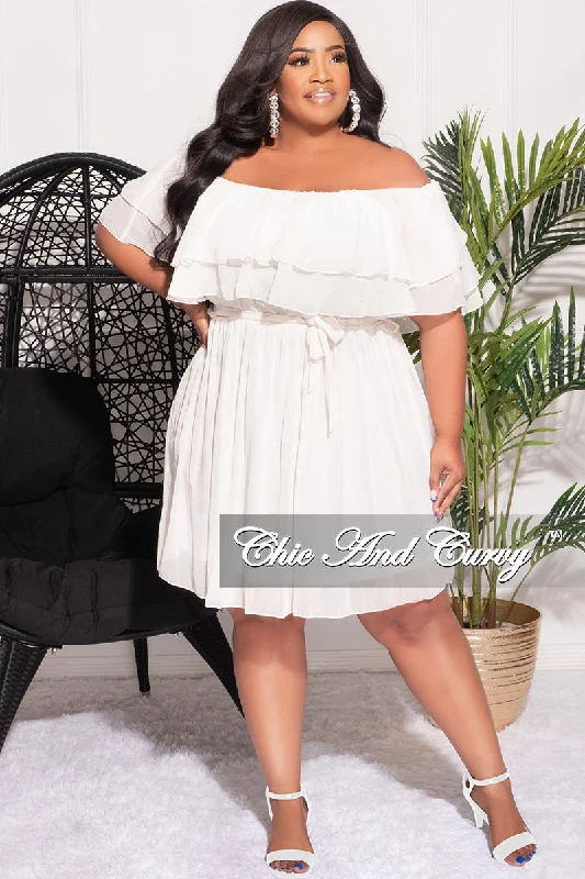 Final Sale Plus Size Off the Shoulder Dress with Waist Tie in Ivory