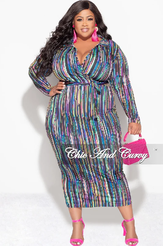 Final Sale Plus Size Bodycon Faux Wrap Dress in Multi-Color Print