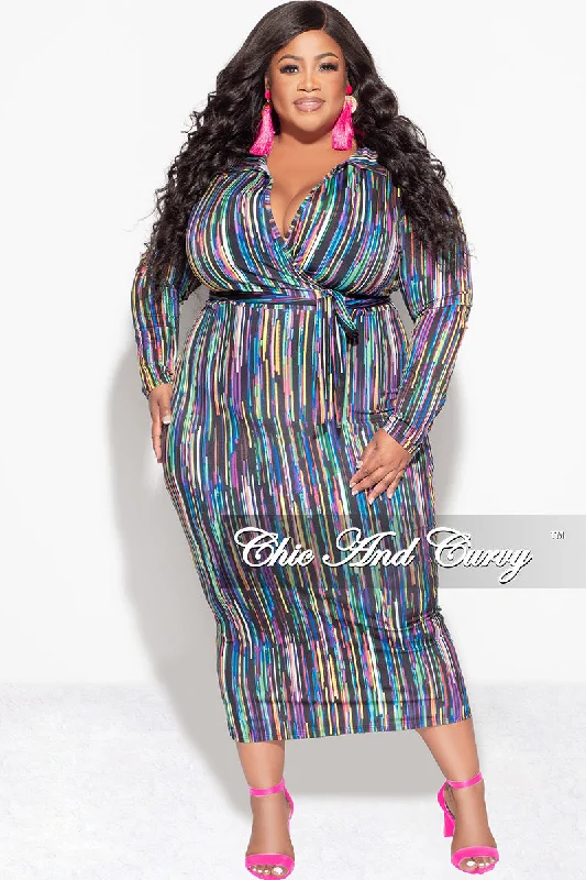 Final Sale Plus Size Bodycon Faux Wrap Dress in Multi-Color Print