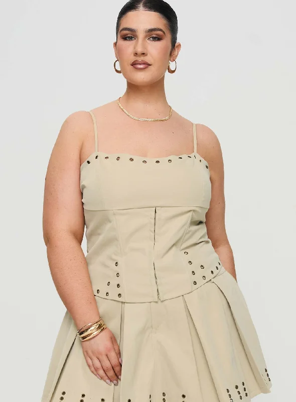 Alinzia Eyelet Corset Top Beige Curve