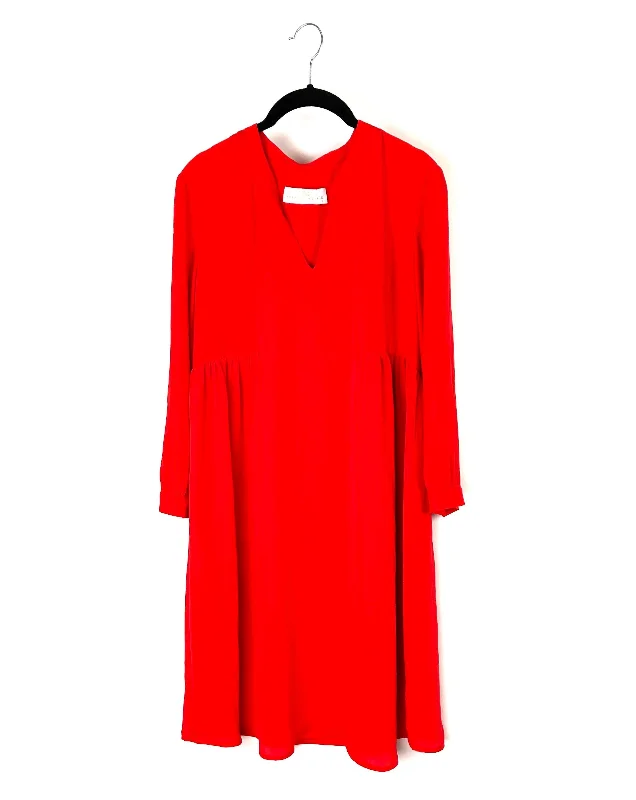 Red Long Sleeve Dress - Size 6-8