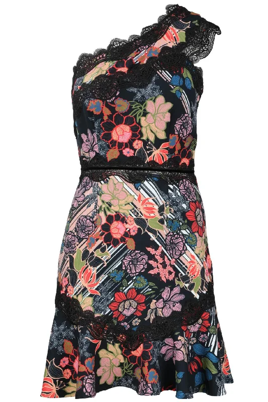 Retro Flowers One Shoulder Dress