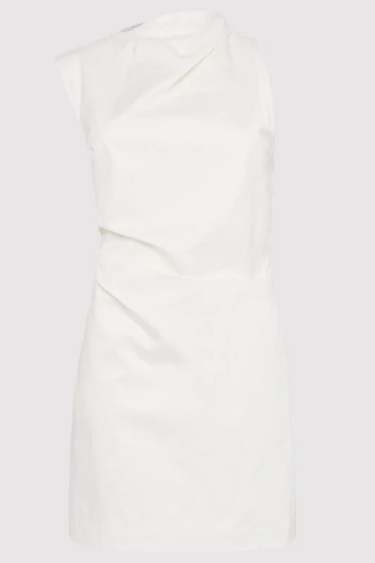 Asymmetric Tuck Mini Dress - White