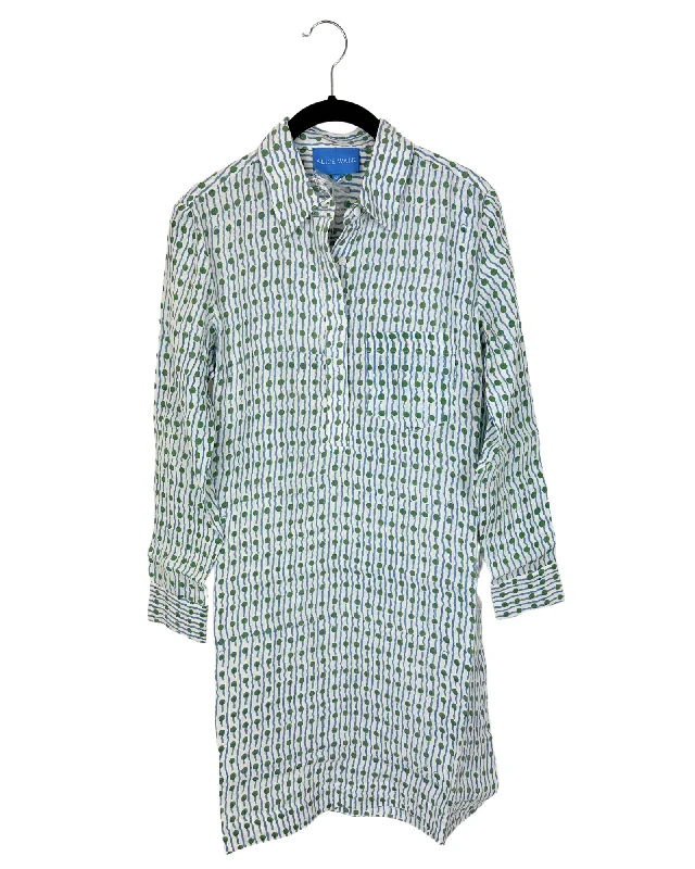 Blue, Green And White Geo Print Linen Dress - Size 0/2 and 12/14